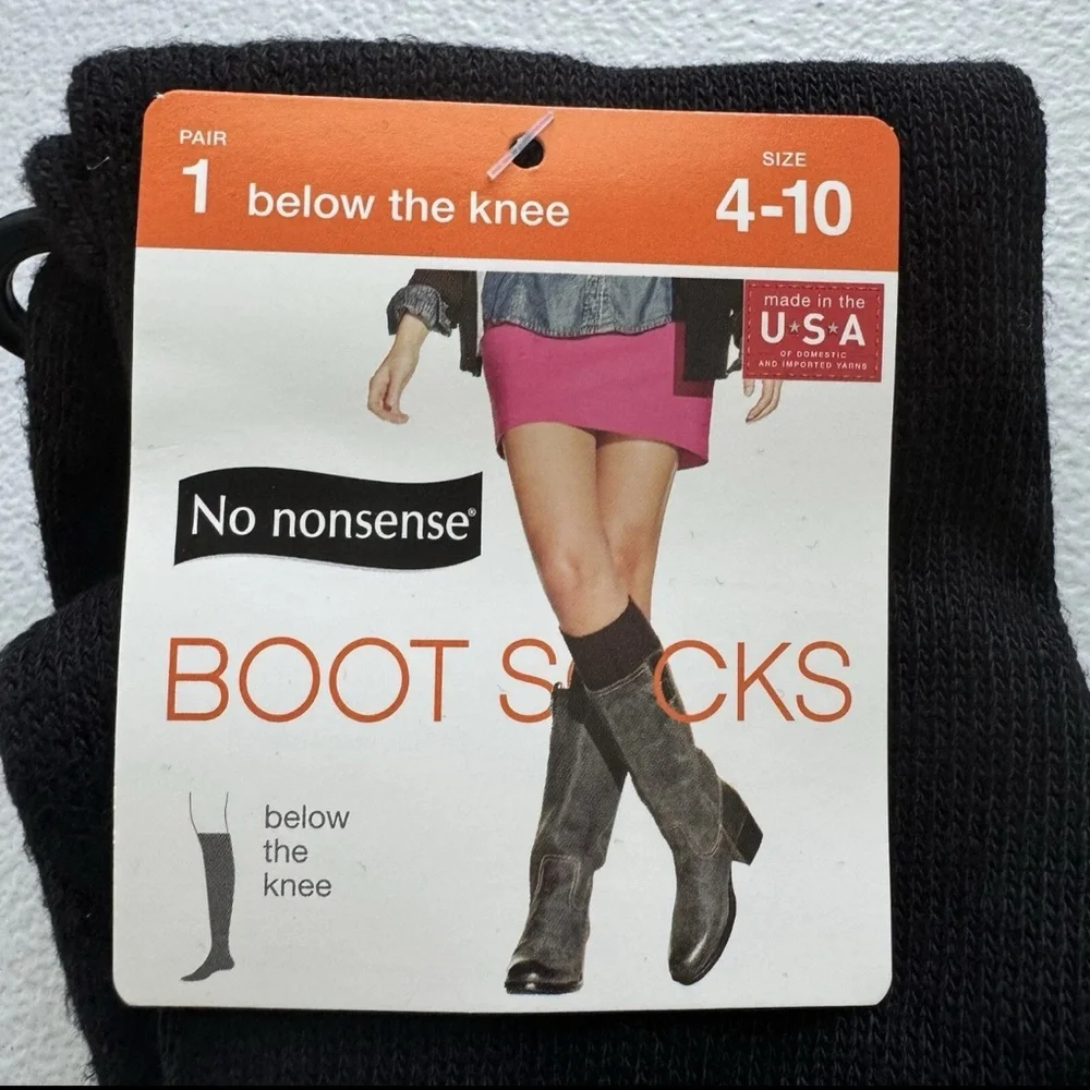 No Nonsense Below‎ The Knee Rugged Boot Socks Black 4 Pairs Womens Size 4-10